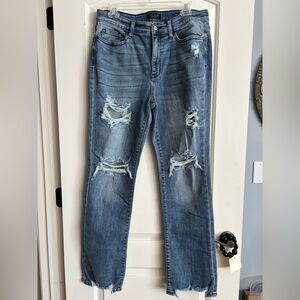 Judy Blue Distressed Straight Leg Jeans - Classic Blue